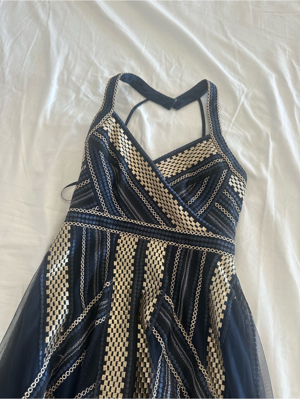 BCBGMaxAzria Navy and Gold dress